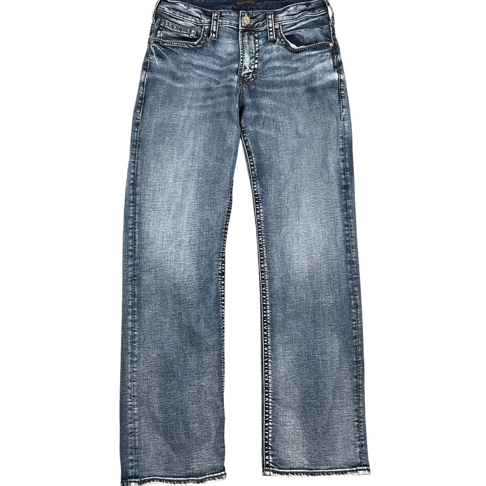 Silver Jeans Men 32W 32L Faded Blue Gordie‎ Straight Leg Western Stretch Denim